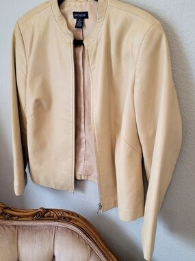 Ann Taylor Cream Leather Zip Jacket